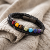 21cm Double Braided Leather 7 Chakra Natural Healing Stone Bracelet