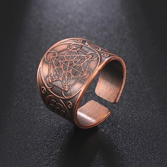 Amaxer Metatron’s Cube Ring for Men Stainless Steel Vintage Sacred Geometry Spiritual Protection Amulet Ring Statement Band for Men Women