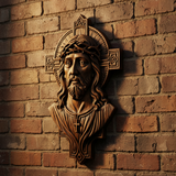 Jesus Christ Wood Carving: Crown of Thorns and Cruciform Halo | Sacred Home Blessing