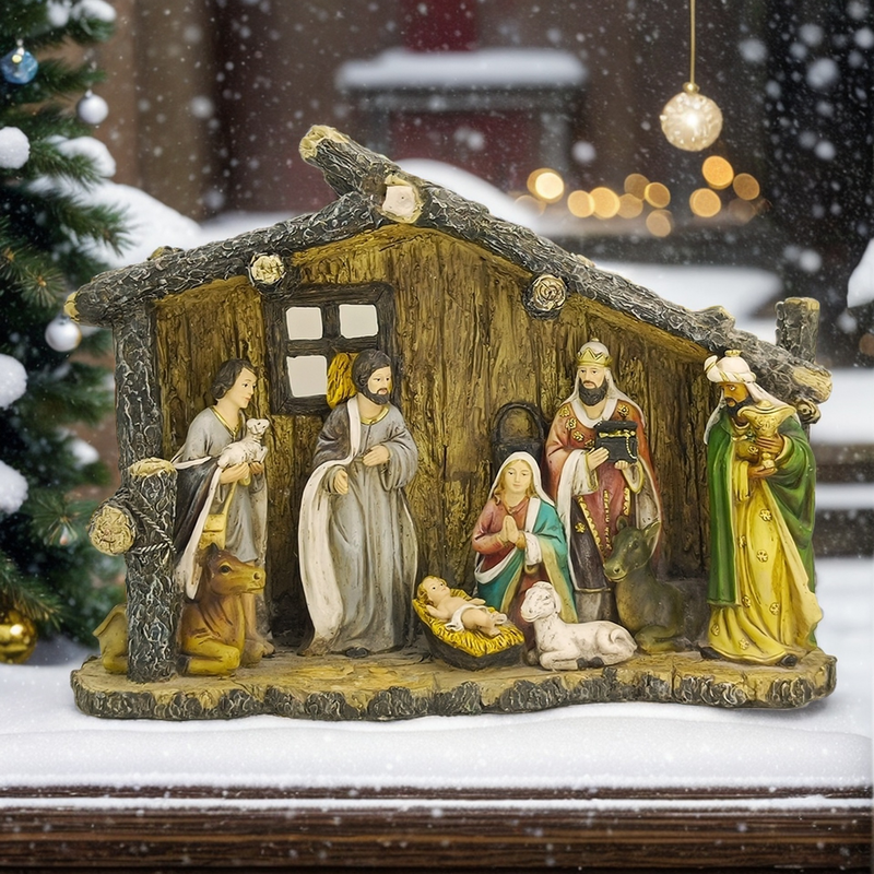 Manger Nativity Scene Resin Ornament