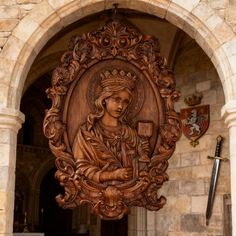 🛡️ Saint Barbara Wood Carving – Handcrafted Devotional Art