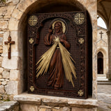 The Sacred Heart and Divine Mercy Jesus Christ Wood Wall Plaque