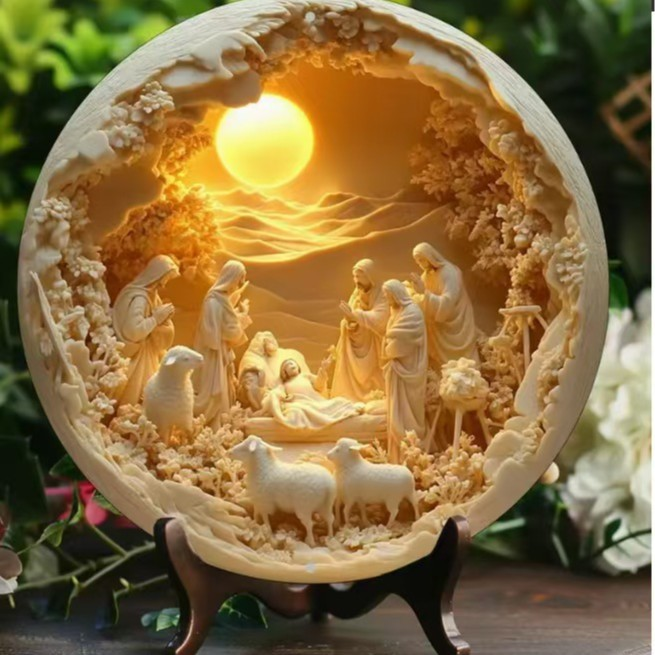 Christian Holy Family Relief Decorative Plaque - 8 Inch / 12 Inch Aluminum Waterproof Religious Wall Art (with Mounting Accessories)