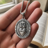 Two Tone Gold Silver Sacred Heart of Jesus Oval Stainless Steel Necklace