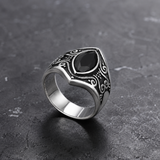 Vintage Gothic Scroll Engraved Marquise Stone Mens Signet Ring