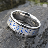 Glow In The Dark Viking Elder Futhark Rune Rotatable Spinner Stainless Steel Anxiety Relief Ring