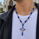 t. Benedict Blue Enamel Rosary with Crucifix – Silver-Tone Beads & Braided Cord