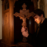 Wood carving of the Cross of the Order of Saint Benedict - with base