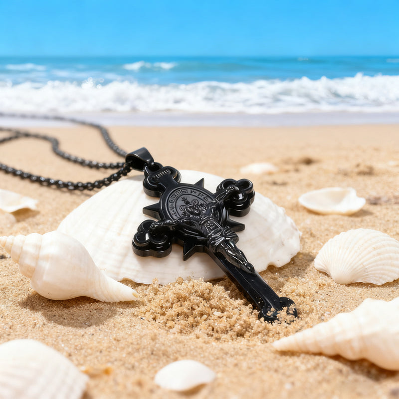 Golden St. Benedict Exorcism Cross - Blessings to you and your family