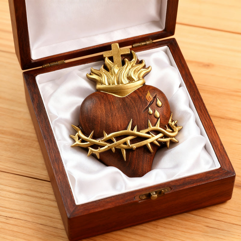 Holy Family Three Sacred Hearts Wooden Wall Decoration