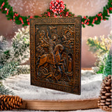 Heiliger Georg und der Drache Holz geschnitzt - religiöse Wanddekoration Ikone christliches Geschenk für Männer