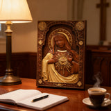 Immaculate Heart of Mary Hand-Carved Beech Wood Sculpture | Sacred Home Altar Ornament
