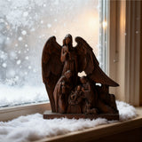 Hand-Carved Holy Family & Guardian Angel Solid Wood Statue: A Faith Artwork Anchoring Divine Blessings for Your Home