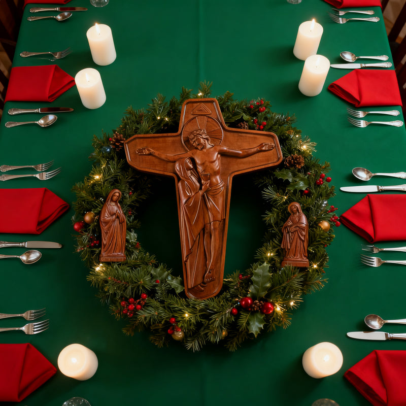 🕯️ Joan of Arc Cross Wood Carving – Our Lady of Sorrows / Crucifix