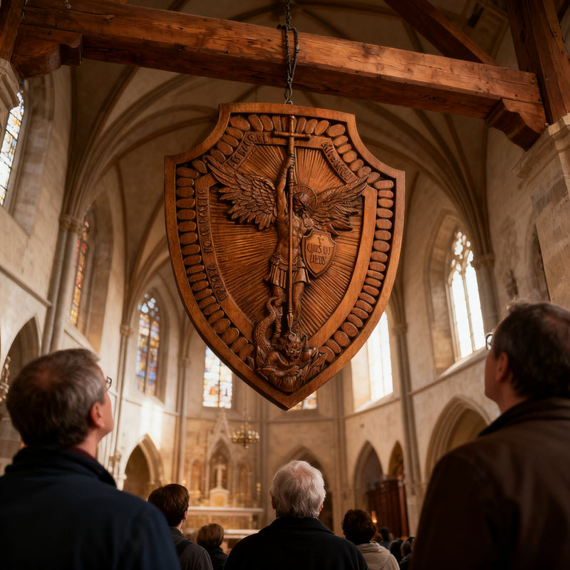Guardian Michael Wood Carving - Handcrafted Spiritual Shield & Heirloom Gift