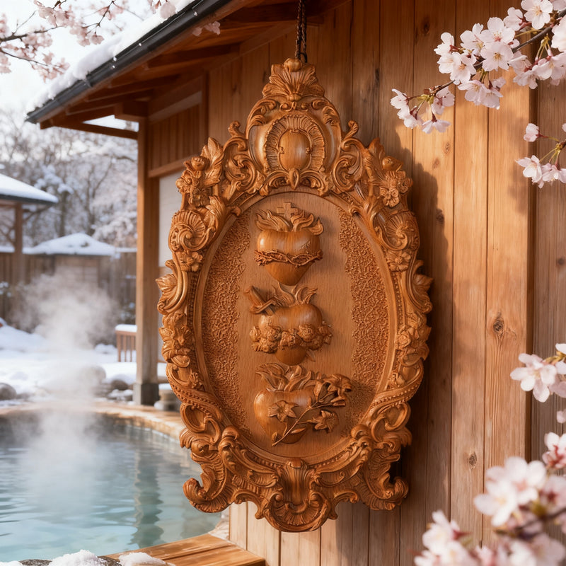 Drei heilige Herzen der Heiligen Familie Wand hängende Kunst arbeit Personal isierte religiöse Geschenk Holz dekor