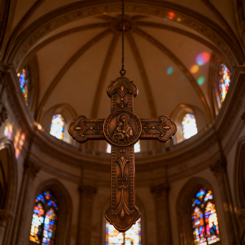 Wooden crucifix of the Virgin, Virgin Mary, Baby Jesus, religious wooden icon, wall crucifix, wall decoration