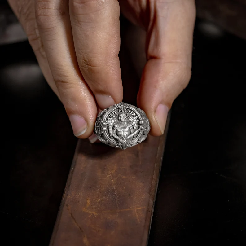 St. Michael Archangel Holy Sword Gabriel Angel S925K Silver Ring