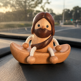 Handcrafted Jesus Car Display Number Plate Ornament, Made from Walnut and Beech Wood