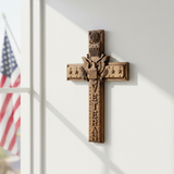 Hand-Carved Beechwood Veteran Cross Wall Plaque | USA Eagle | Proudly Served | Military Gift