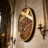 Jesus Crown of Thorns Jesus Inlaid Sacred Heart Crucifix Wooden Sculpture