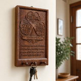 Holy Trinity Wooden Key Holder – Hand-Carved Walnut Wall Plaque with Matthew 28:19