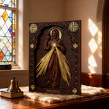 The Sacred Heart and Divine Mercy Jesus Christ Wood Wall Plaque