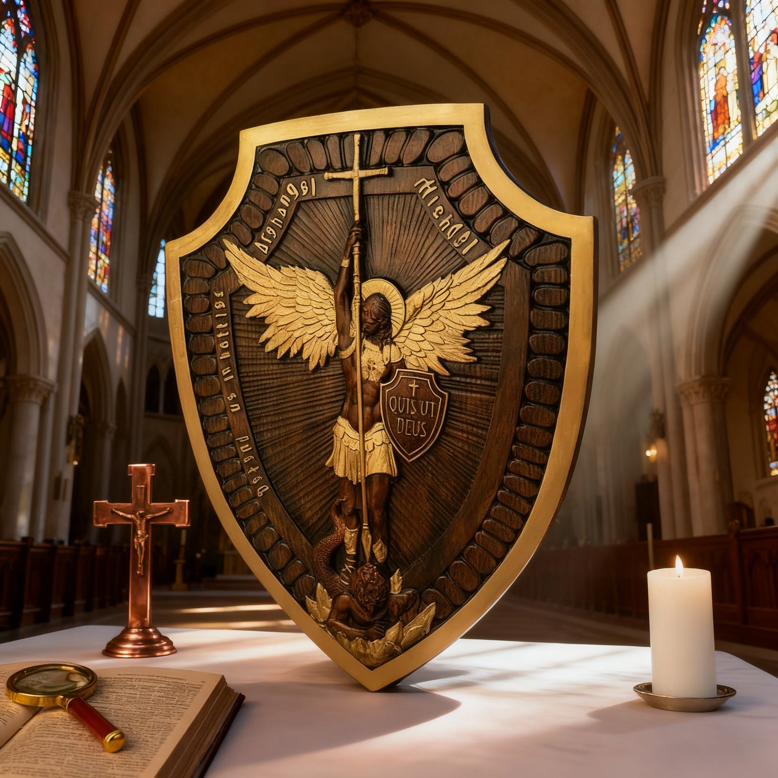 Guardian Michael Wood Carving - Handcrafted Spiritual Shield