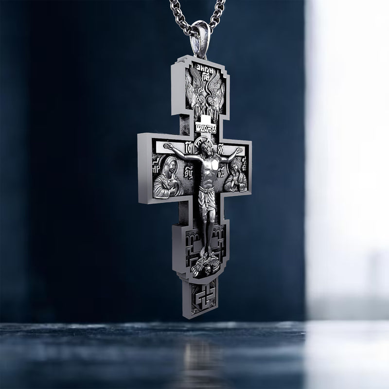 S925K Silver Orthodox Crucifixion Necklace