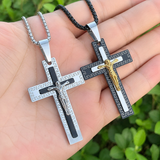 Vintage Greek Key Border Two Tone 3D Crucifix Stainless Steel Necklace