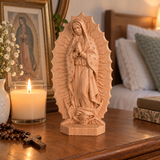 Our Lady of Guadalupe Hand-Carved Solid Beechwood Statue – Catholic Prayer & Home Blessing Decor