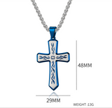Tribal Flame Engraved Cross Pendant Necklace