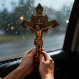 Wood Carving of Jesus Cross with St. Benedict's Exorcism