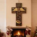 Christmas cross, Nativity cross,Joy to the world wood carving- best Christmas gift