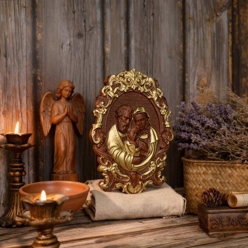 Bgcopper Holy family Nativity Wood Carving Gift Religious Family Wall Decor