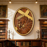 Jesus Crown of Thorns Jesus Inlaid Sacred Heart Crucifix Wooden Sculpture