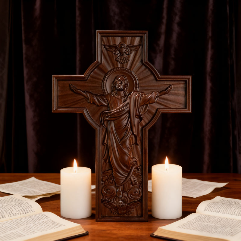 Ascension of Jesus wood carving cross