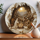 Christian Holy Family Relief Decorative Plaque - 8 Inch / 12 Inch Aluminum Waterproof Religious Wall Art (with Mounting Accessories)