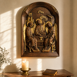【Holy Trinity Wood Carving】Handcrafted Beech Wood Icon Three Graces Colorway Home Prayer Altar Spiritual Gift