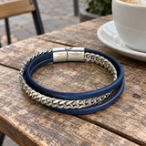 Navy Double-Wrap Bracelet with Silver-Tone Chain