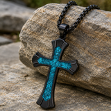 Black Turquoise-Style "Faith" Cross Necklace