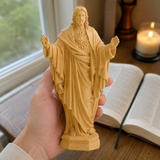 Hand Carved Sacred Heart of Jesus Virgin Mary Wooden Tabletop Ornament
