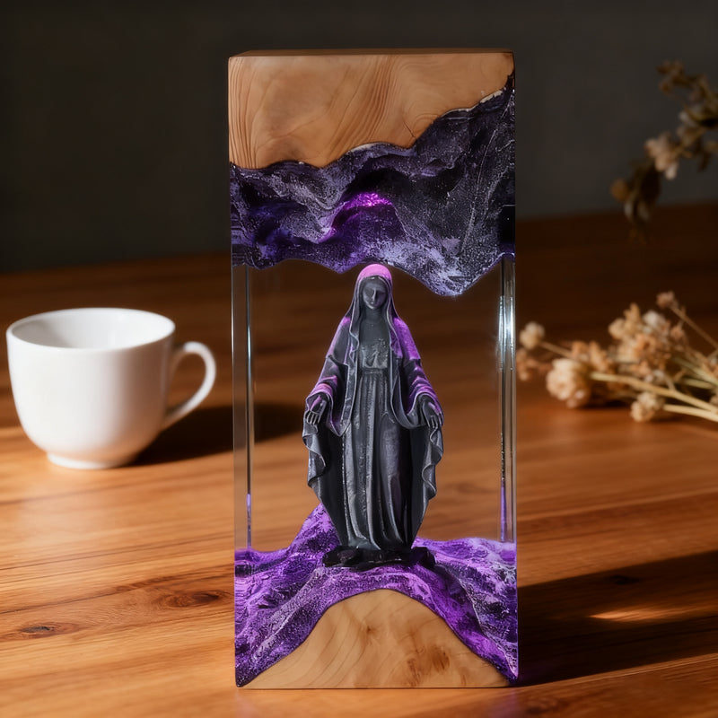 Virgin Mary Resin & Wood Night Light Ornament (Plug-in Version)