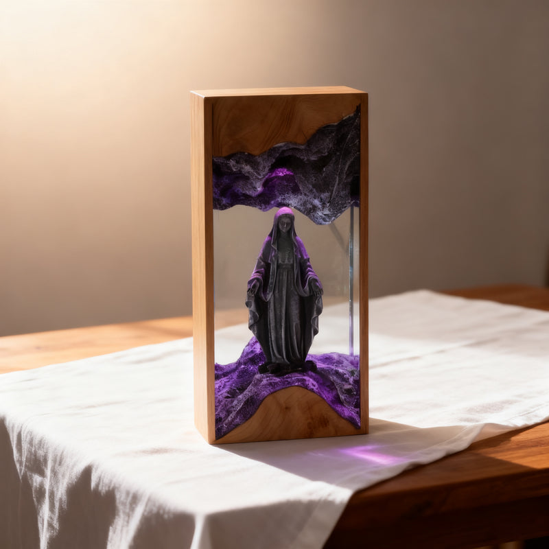 Virgin Mary Resin & Wood Night Light Ornament (Plug-in Version)