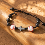 Sports Faith Baseball Bead Cross Adjustable Braided Bracelet