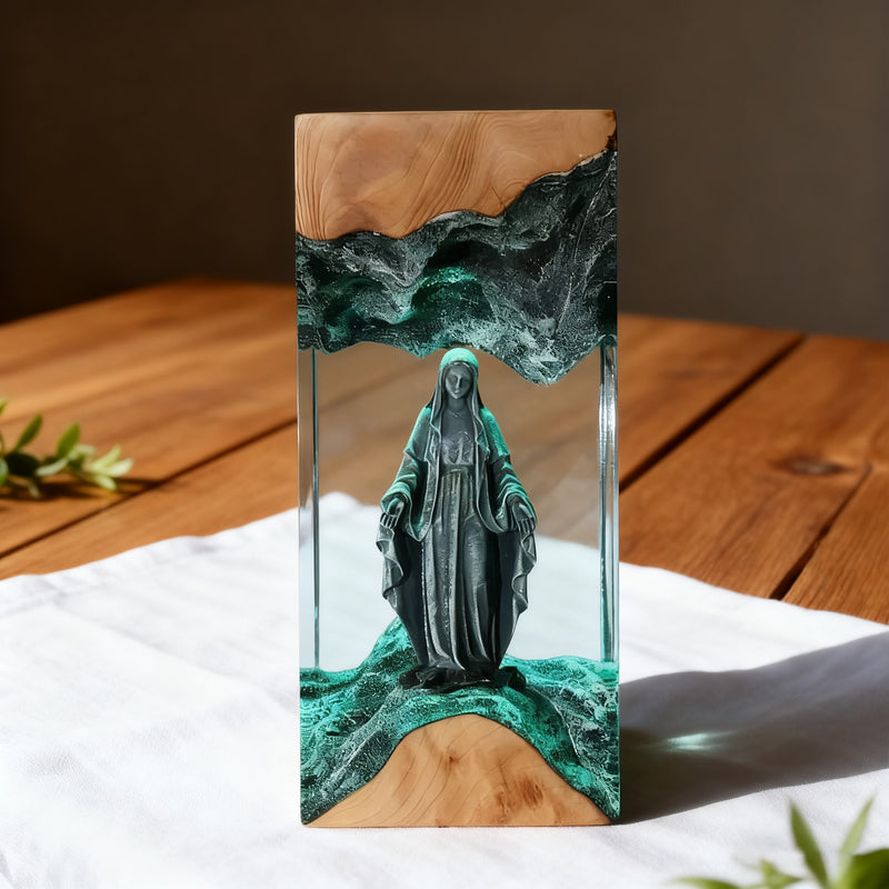 Virgin Mary Resin & Wood Night Light Ornament (Plug-in Version)