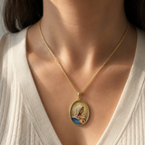 Enamel Immaculate Heart Virgin Mary Oval Gold Stainless Steel Necklace