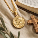 3D Embossed Jesus Christ Serenity Prayer Coin Pendant Necklace