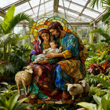 🕊️ Holy Family & Lambs Stained-Glass Acrylic Suncatcher: A Christian Symbol of Love & Flock