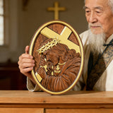Jesus Crown of Thorns Jesus Inlaid Sacred Heart Crucifix Wooden Sculpture